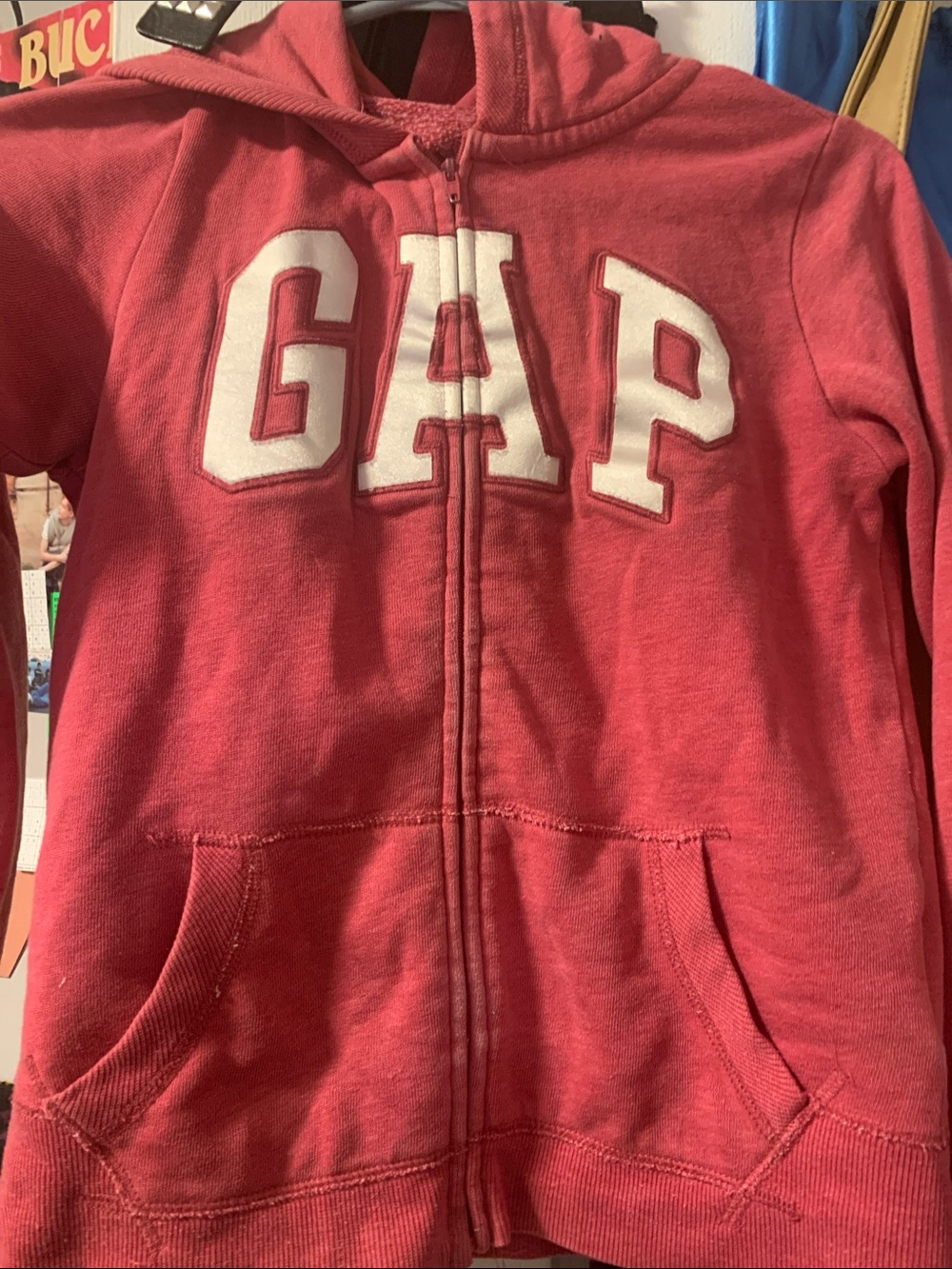 GAP Kids Coral Pink Zip Hoodie with White Logo